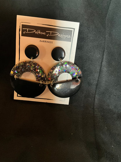 Black and AB Star Glitter Modern Arch Earrings