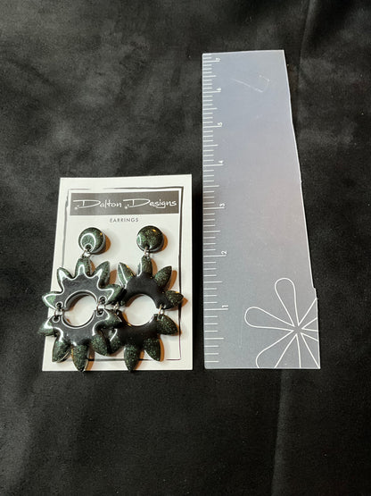 Black and Green Shimmer Starburst Earrings