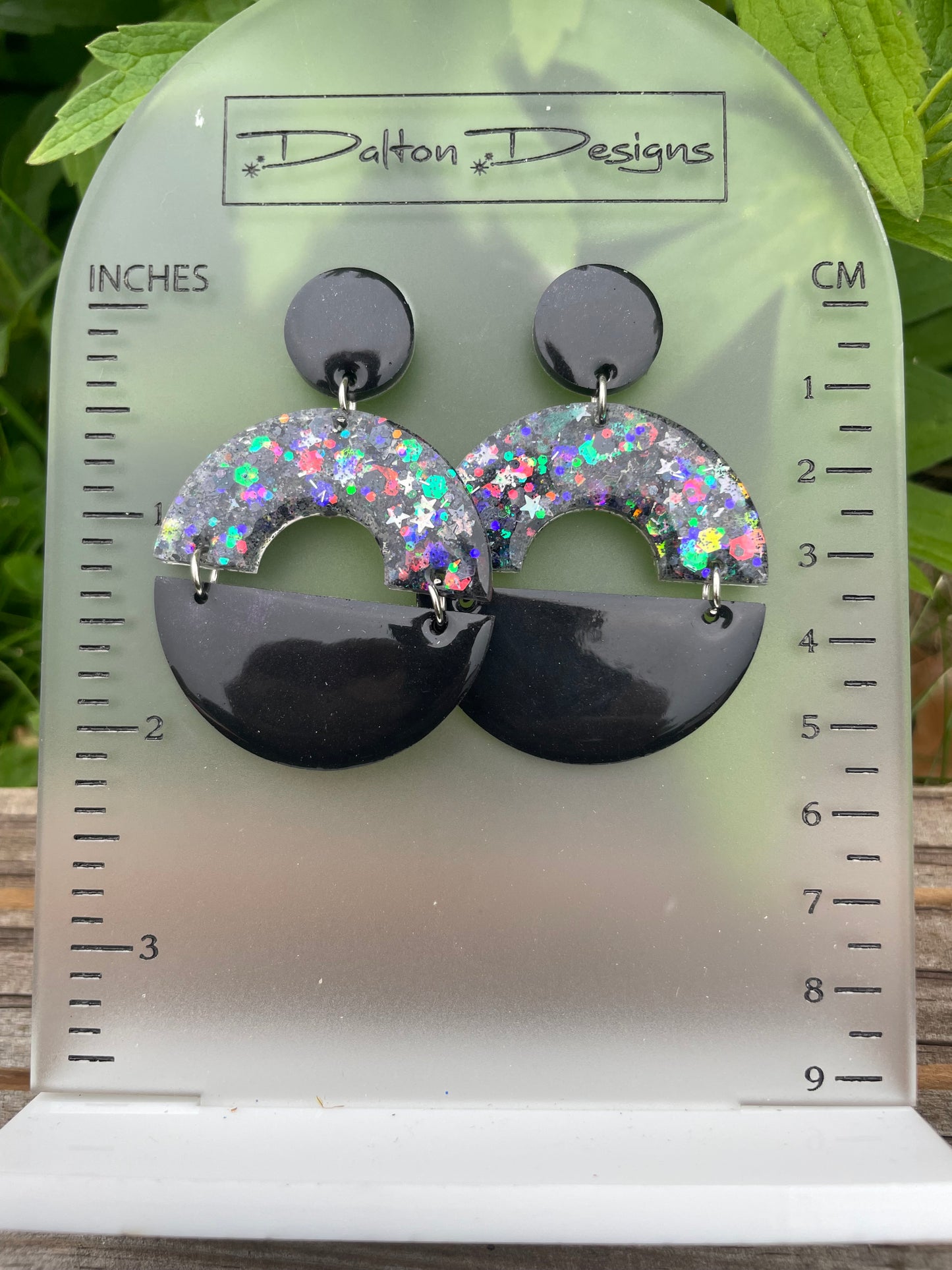 Black and AB Star Glitter Modern Arch Earrings