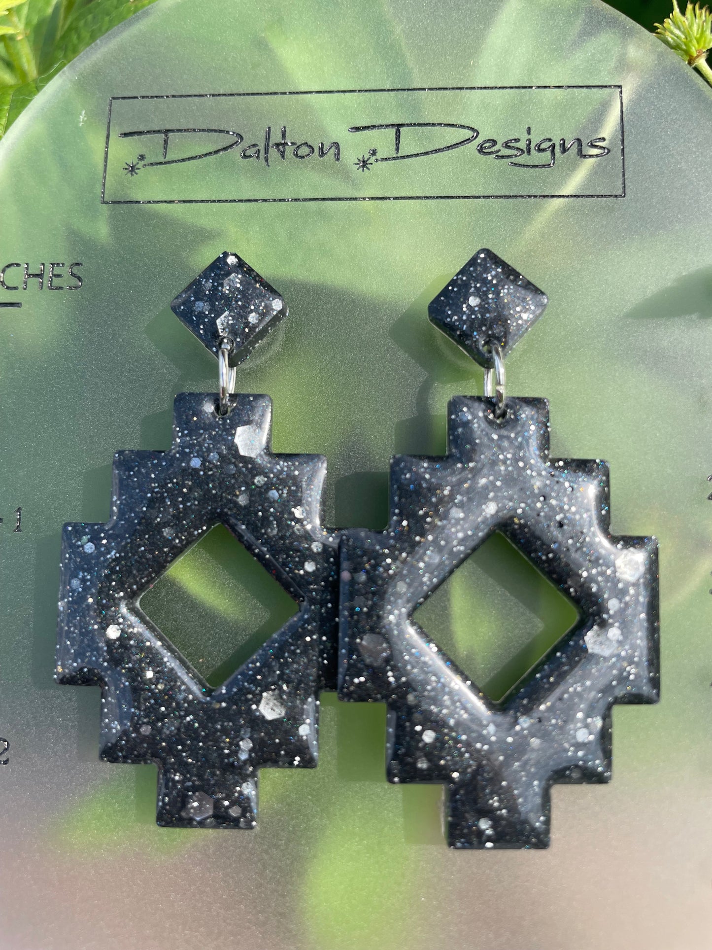 Black + Gray Glitter Aztec Style Earrings