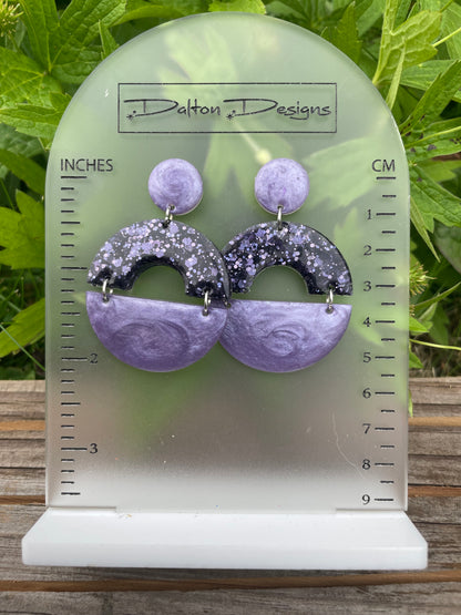 Lilac and Dark Purple Glitter Modern Arch Earrings