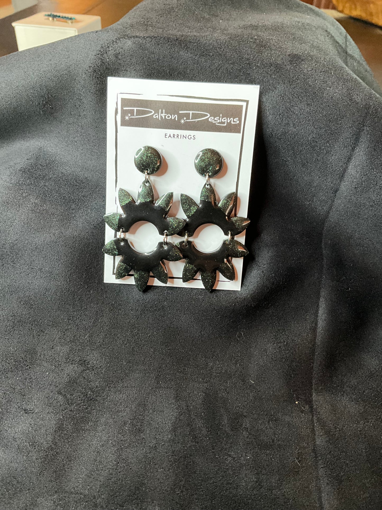 Black and Green Shimmer Starburst Earrings