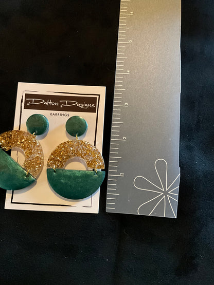 Green and Gold Modern Arch Earrings