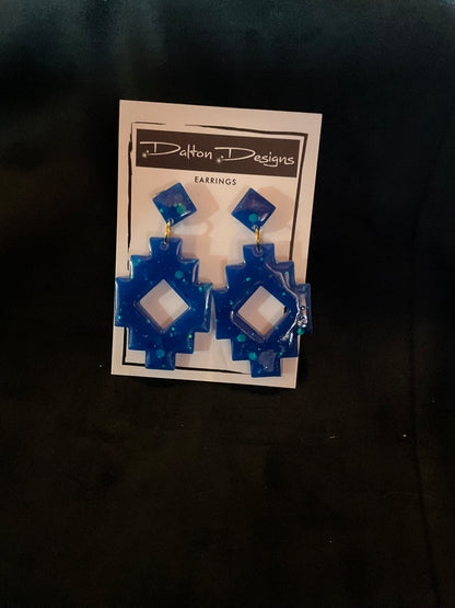 Blue Glitter Aztec Earrings