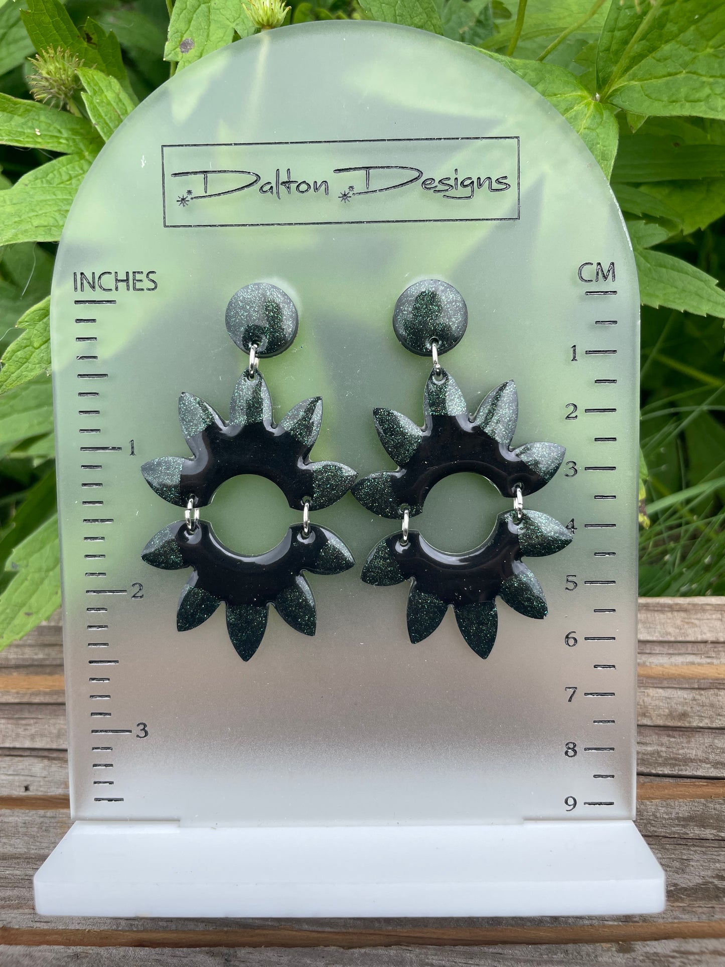 Black and Green Shimmer Starburst Earrings