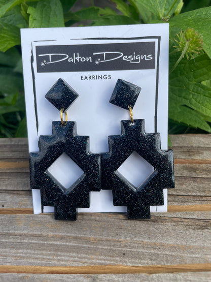 Black Galaxy Aztec Style Earrings