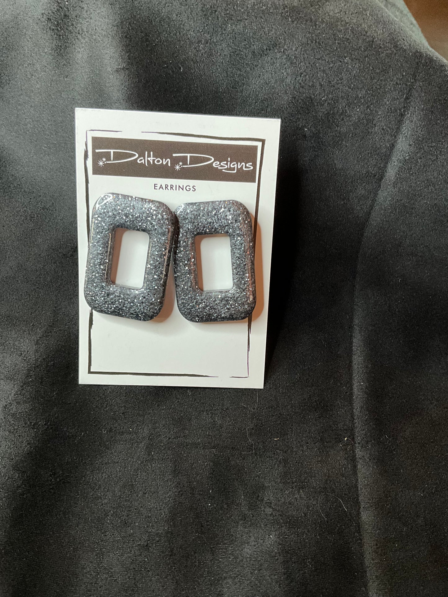 Steel Gray Glitter Rectangle Earrings
