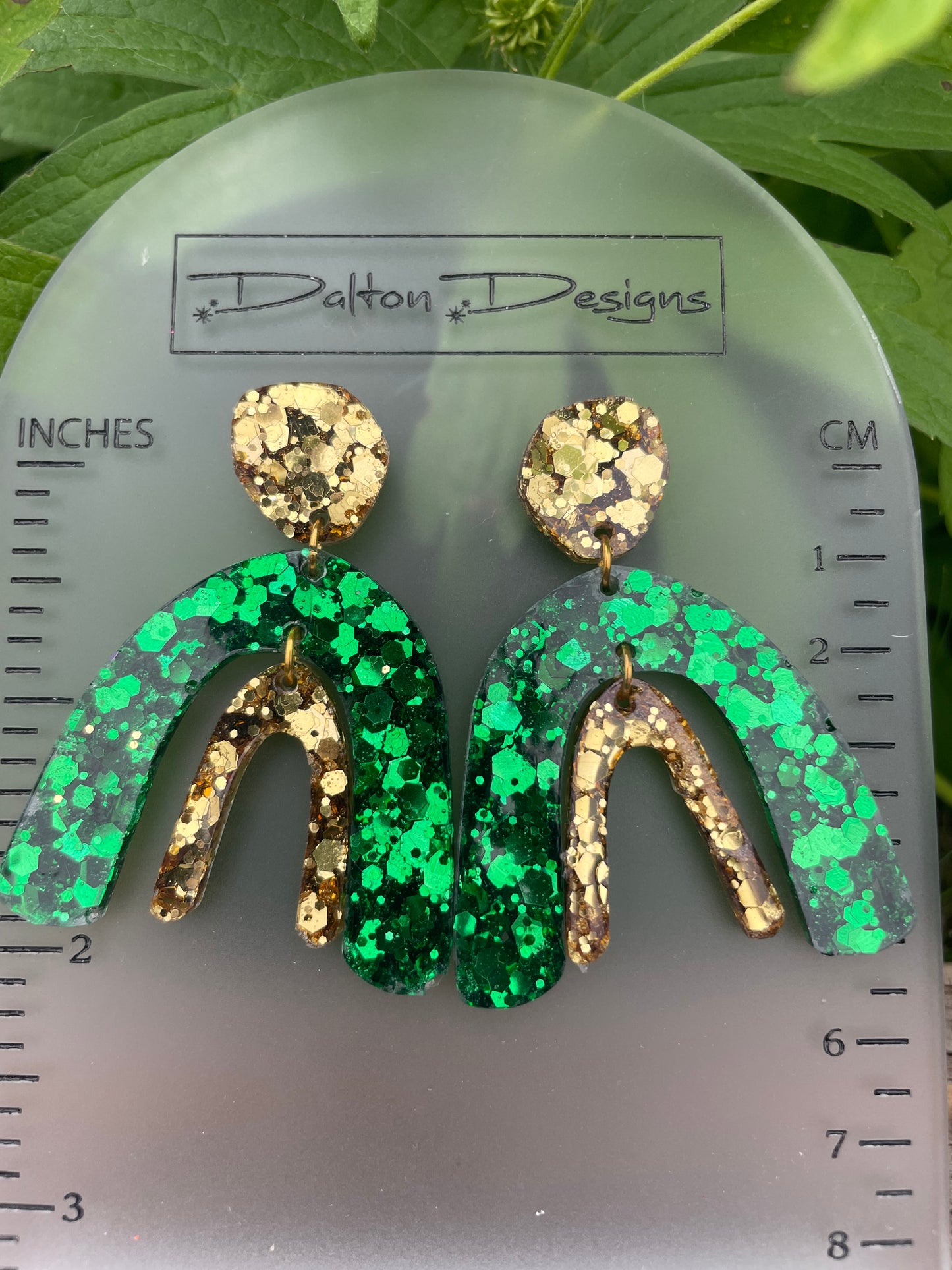 Green and Gold Glitter Earrings