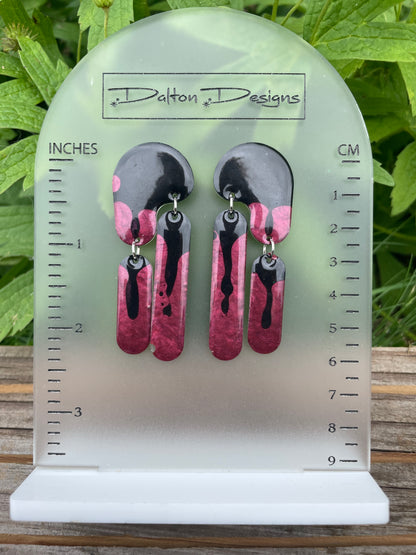 Droopy Rose Red and Black Earrings
