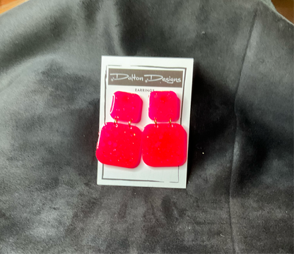 Bright Coral Glitter Earrings