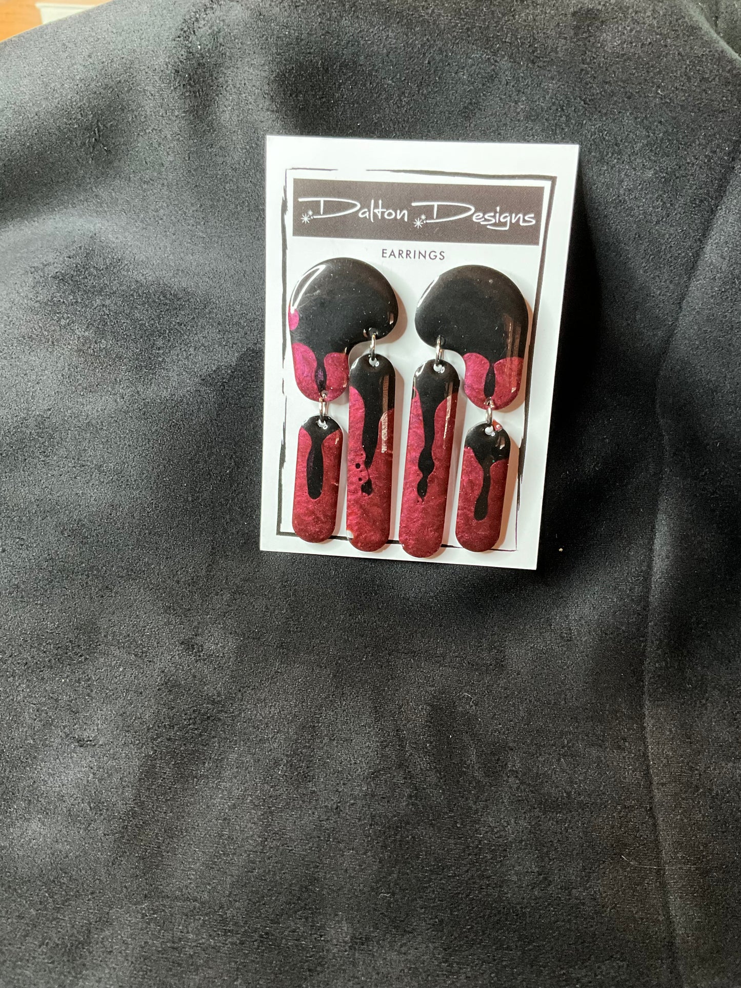 Droopy Rose Red and Black Earrings