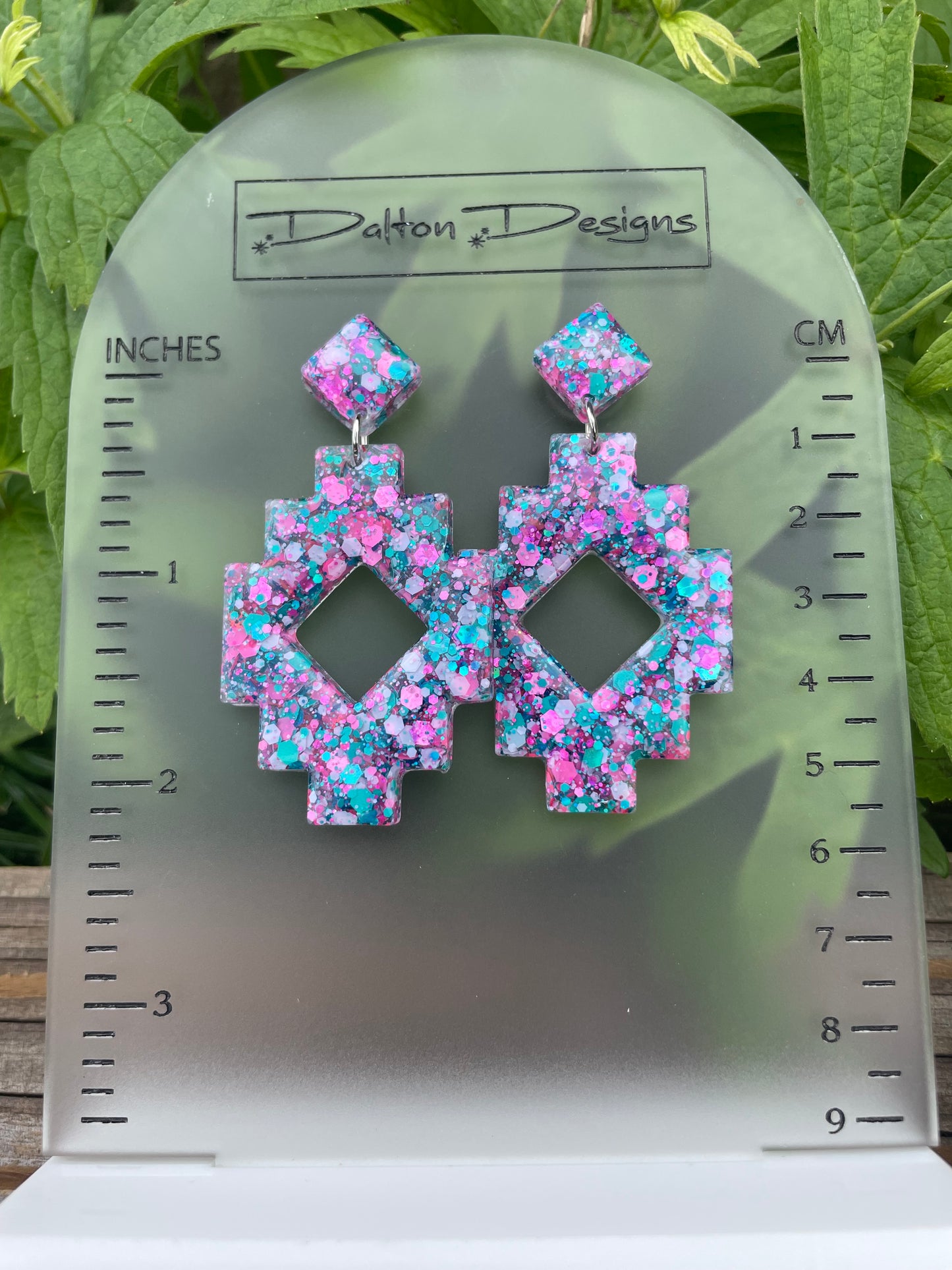 Pink + Teal Aztec Style Earrings