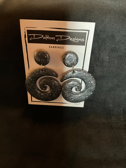 Steel Gray Glitter Spiral Earrings
