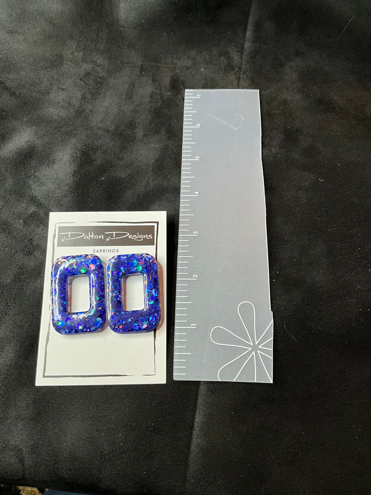 Blue Glitter Rectangle Earrings