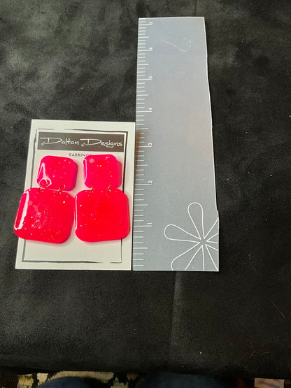 Bright Coral Glitter Earrings