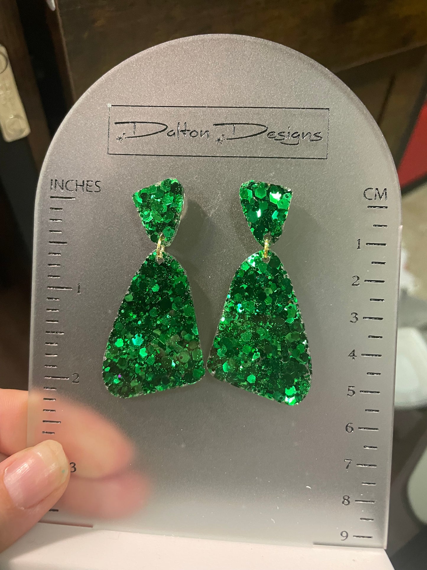 Green Chunk Glitter Earrings